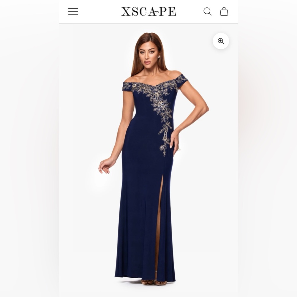 Elegant Navy Blue Dress with Gold Embroidery